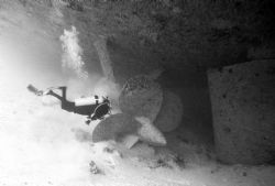 Pam checking out sand erosion at 145' under the Spiegel G... by Michael Salcito 